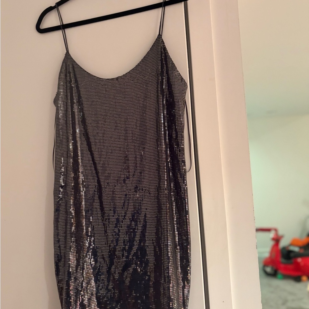 Silver Sequin Slip Dress